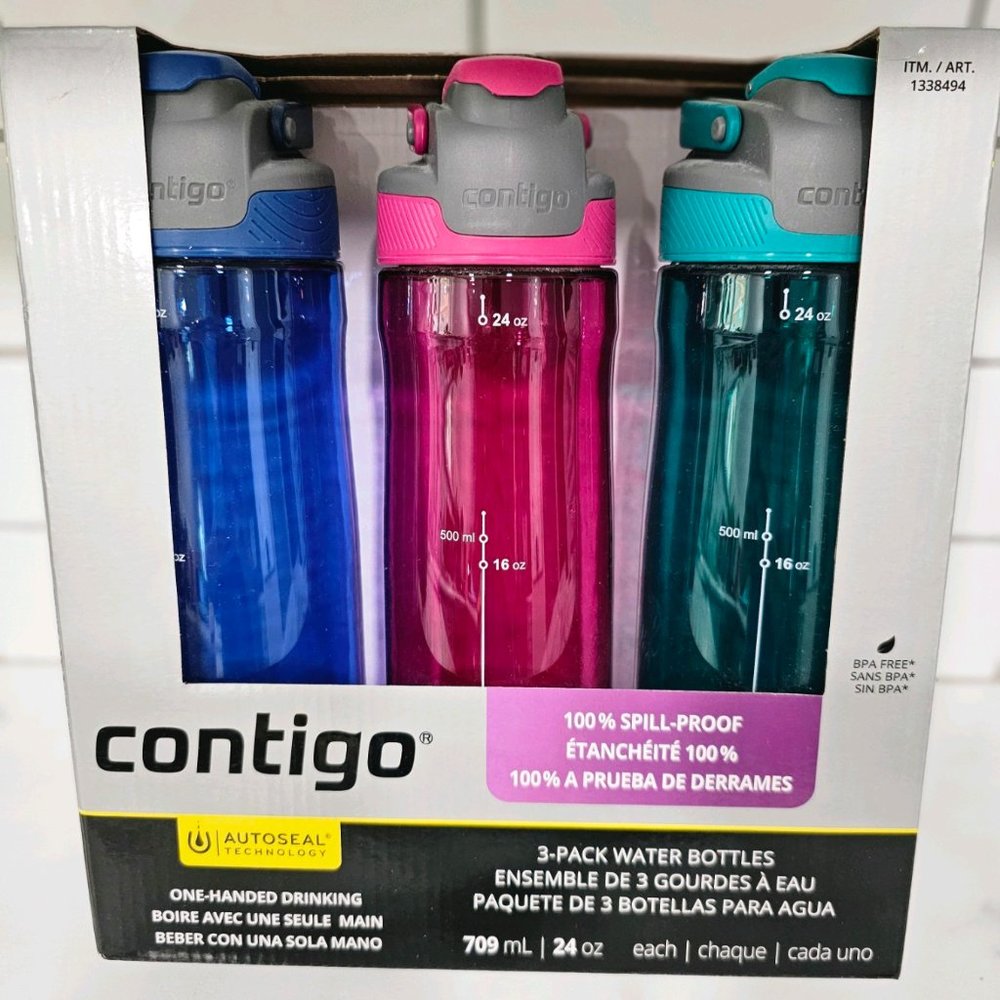 Contigo AutoSeal 24 oz Water Bottle 3 Pack **Brand New In Box!**